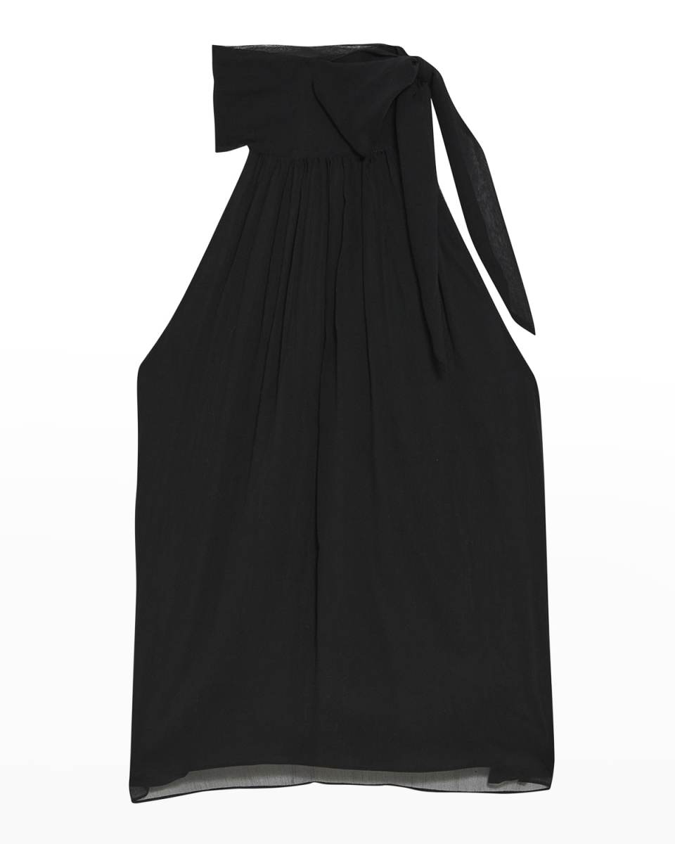 Halter Tie-Bow Crinkled Silk Top
